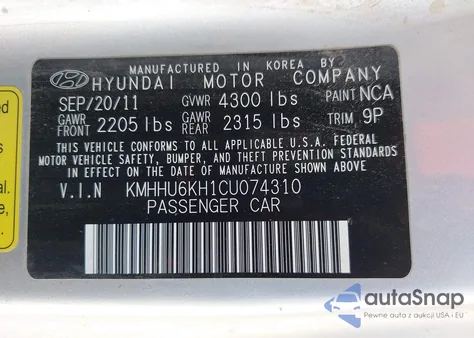 2012 Hyundai Genesis 3.8 Grand Touring from USA, damaged, VIN KMHHU6KH1CU074310